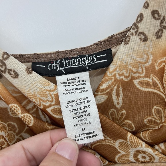 Vintage City Triangles Womens Babydoll Asymmetrical Dress Sz M Tan Forest Fairy - Picture 4 of 8